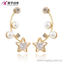 91229 Mode Charme luxe CZ Diamond 18 k couleur or Imitation bijoux boucle d&#39;oreille avec des étoiles et des perles